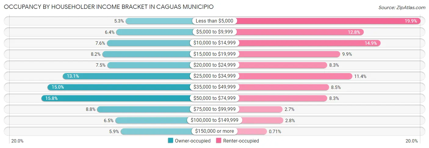 Occupancy by Householder Income Bracket in Caguas Municipio