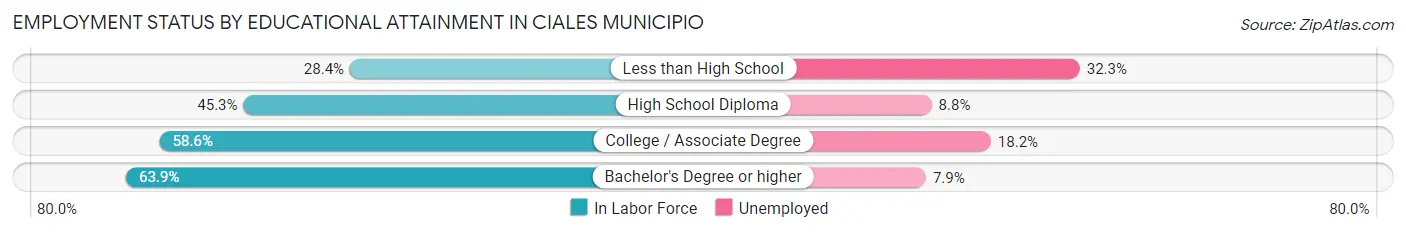 Employment Status by Educational Attainment in Ciales Municipio