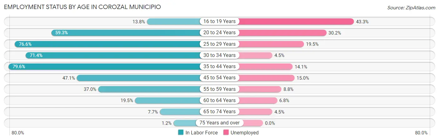 Employment Status by Age in Corozal Municipio