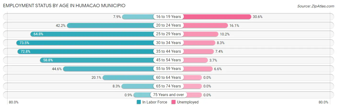 Employment Status by Age in Humacao Municipio