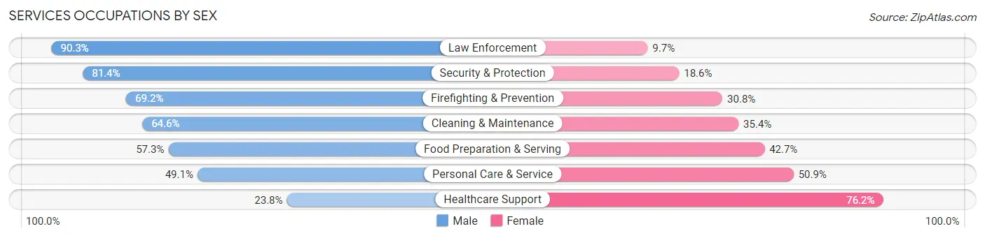 Services Occupations by Sex in Juana Diaz Municipio