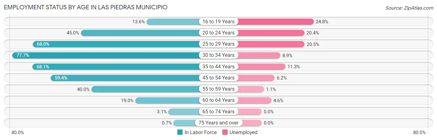 Employment Status by Age in Las Piedras Municipio