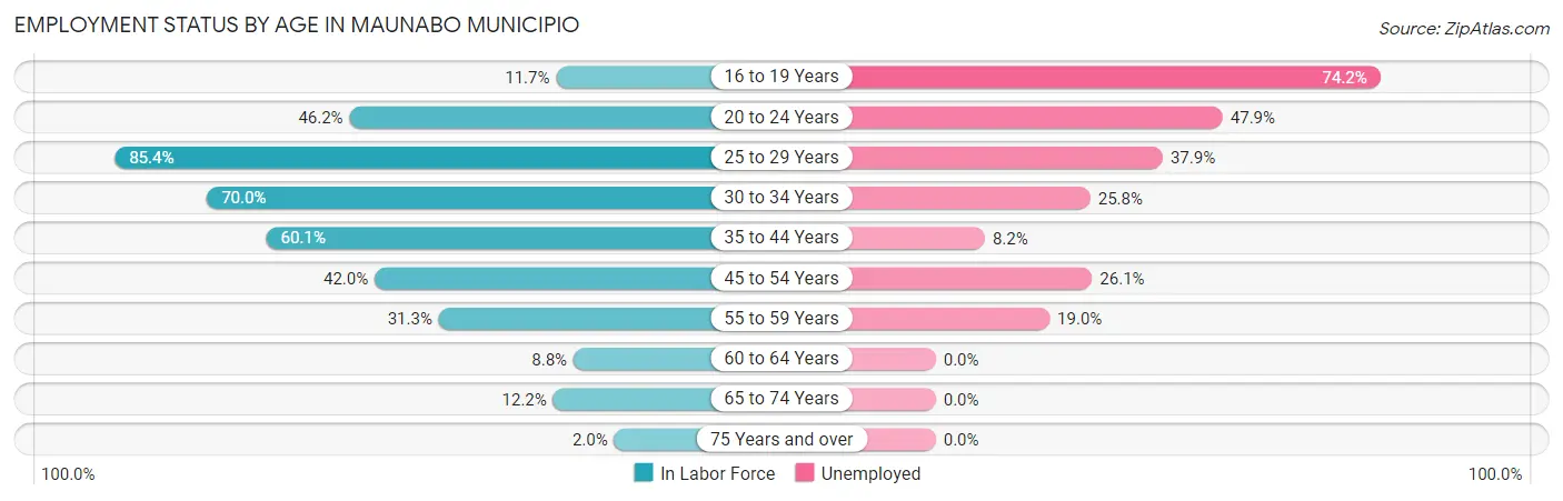 Employment Status by Age in Maunabo Municipio