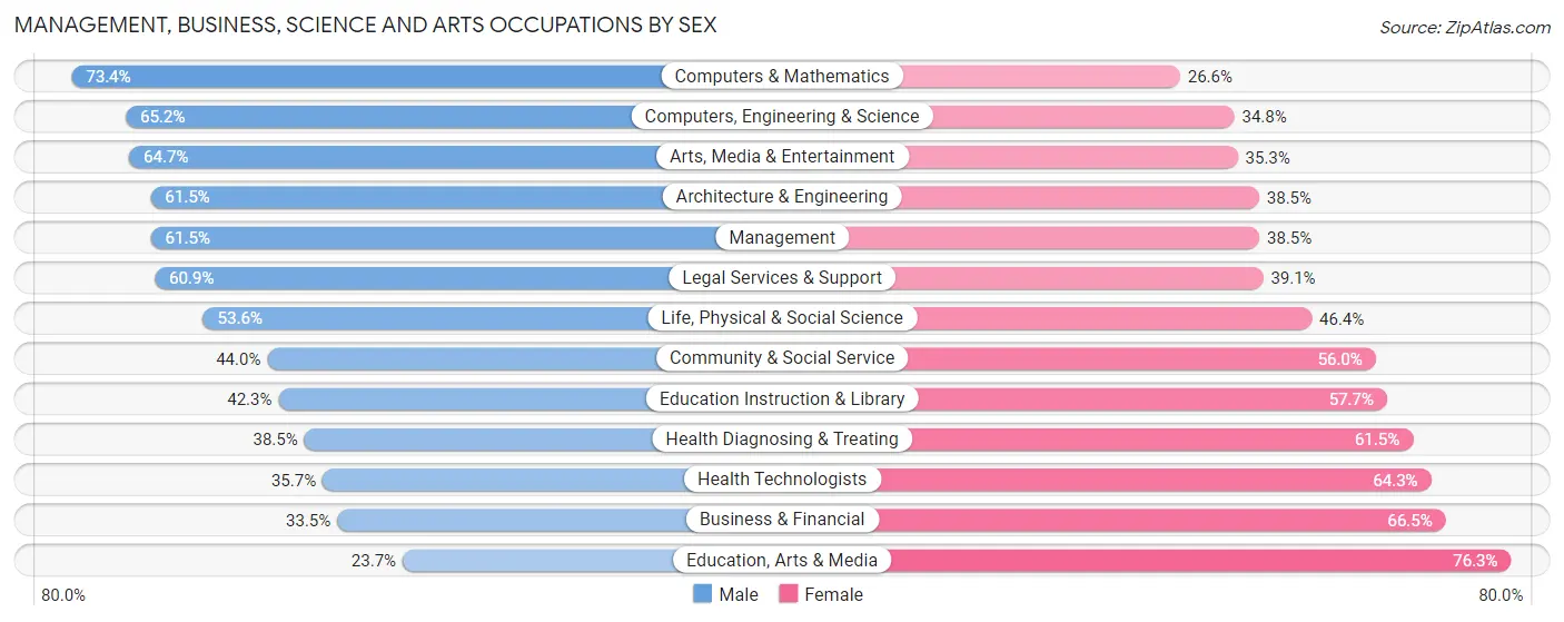 Management, Business, Science and Arts Occupations by Sex in Mayaguez Municipio