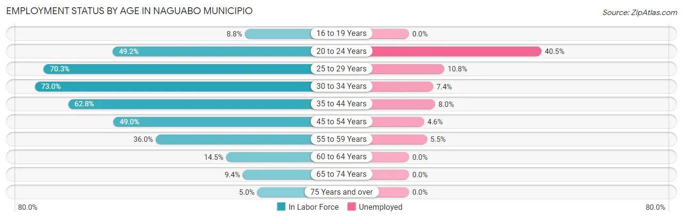 Employment Status by Age in Naguabo Municipio