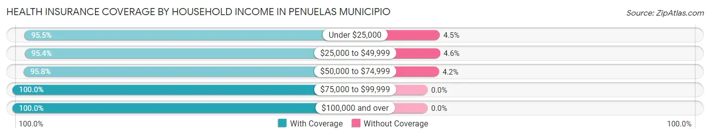 Health Insurance Coverage by Household Income in Penuelas Municipio