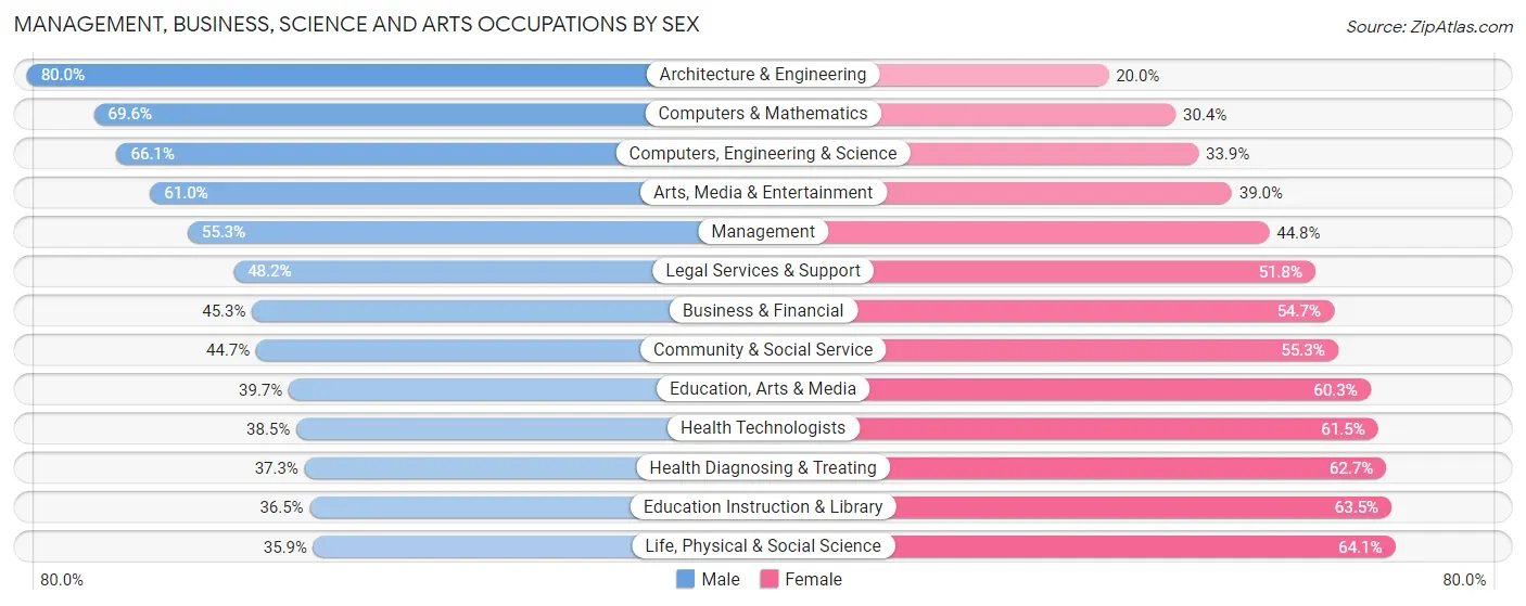 Management, Business, Science and Arts Occupations by Sex in San Juan Municipio