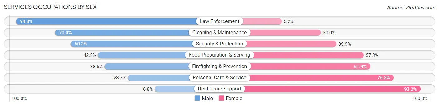 Services Occupations by Sex in Bristol County