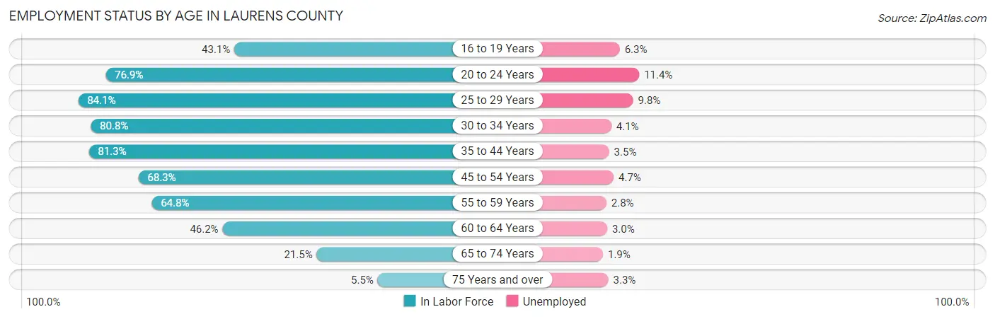 Employment Status by Age in Laurens County