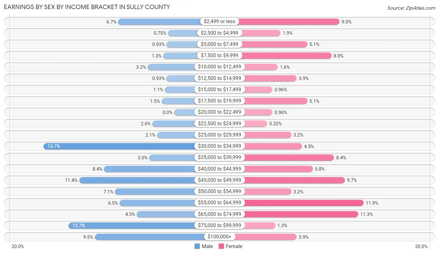 Earnings by Sex by Income Bracket in Sully County
