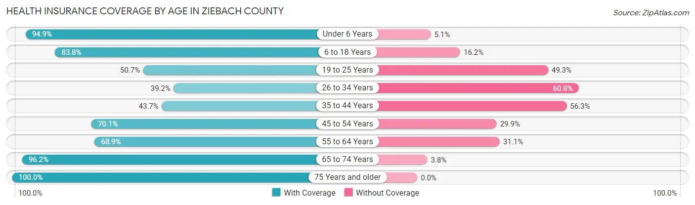 Health Insurance Coverage by Age in Ziebach County