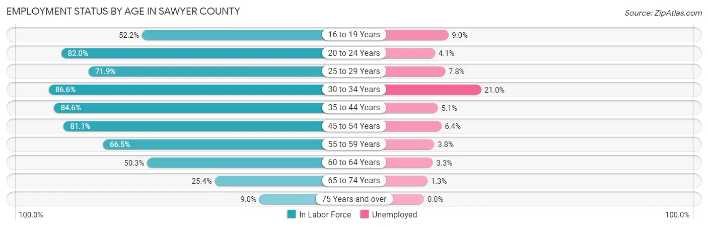 Employment Status by Age in Sawyer County