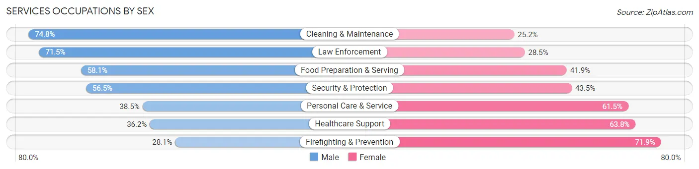 Services Occupations by Sex in Zip Code 00610