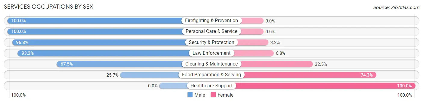 Services Occupations by Sex in Zip Code 00616