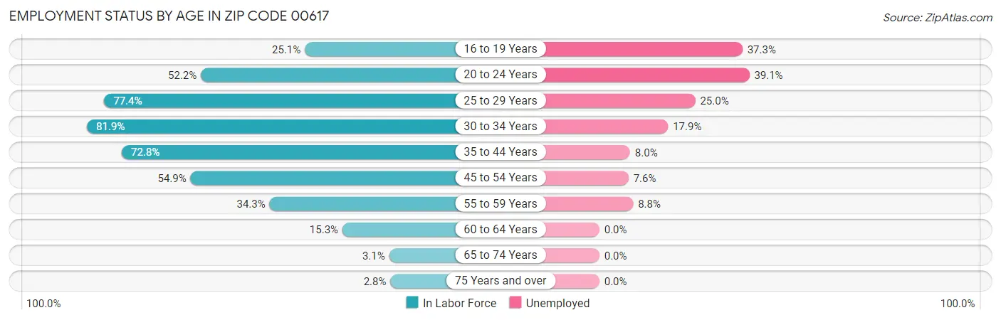 Employment Status by Age in Zip Code 00617