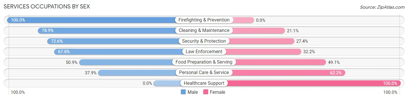 Services Occupations by Sex in Zip Code 00627