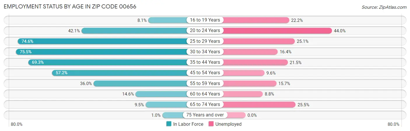 Employment Status by Age in Zip Code 00656