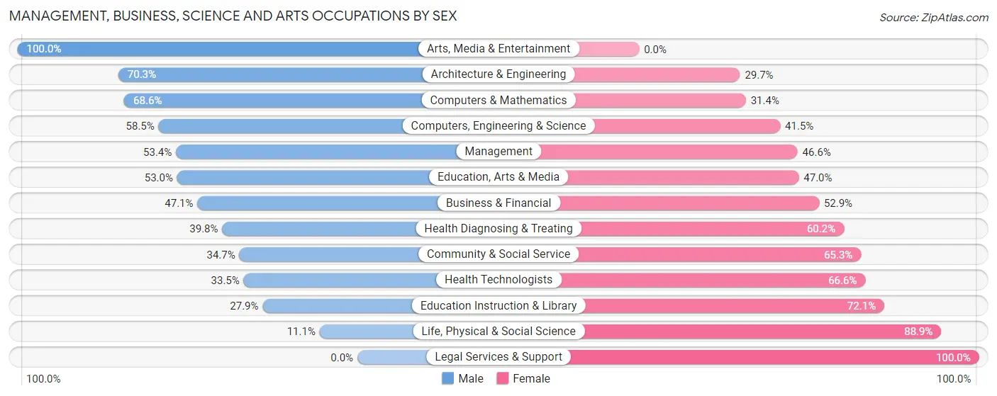 Management, Business, Science and Arts Occupations by Sex in Zip Code 00728