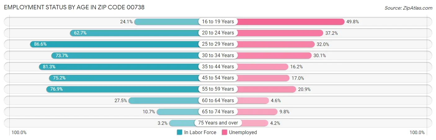 Employment Status by Age in Zip Code 00738