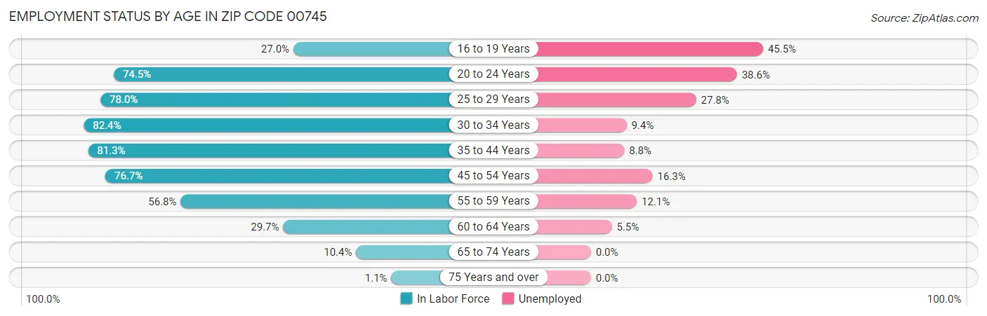 Employment Status by Age in Zip Code 00745