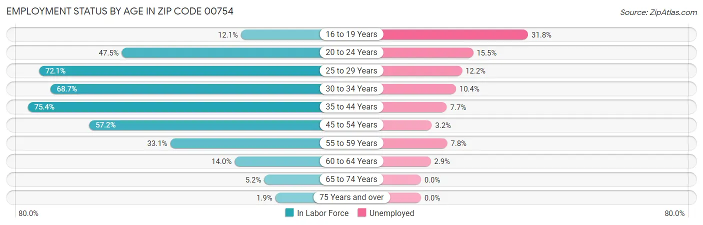 Employment Status by Age in Zip Code 00754