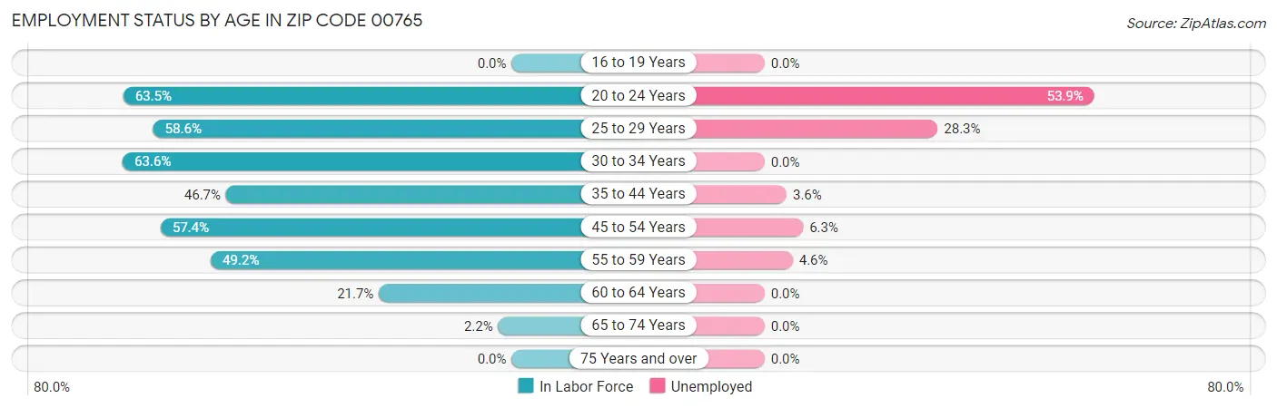 Employment Status by Age in Zip Code 00765