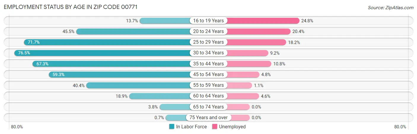 Employment Status by Age in Zip Code 00771