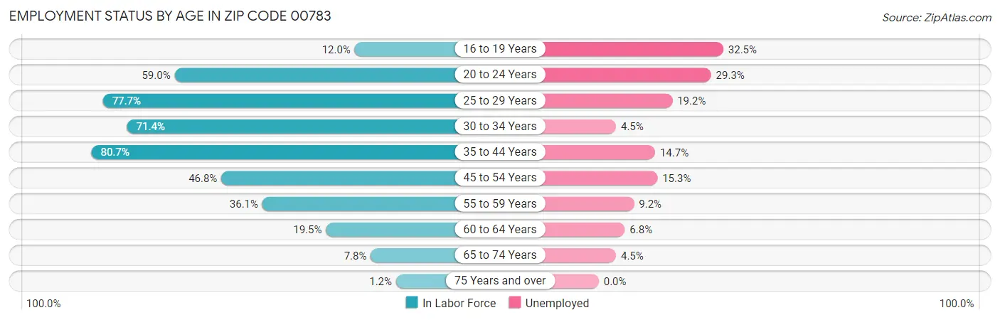 Employment Status by Age in Zip Code 00783