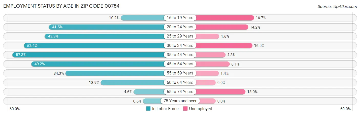 Employment Status by Age in Zip Code 00784