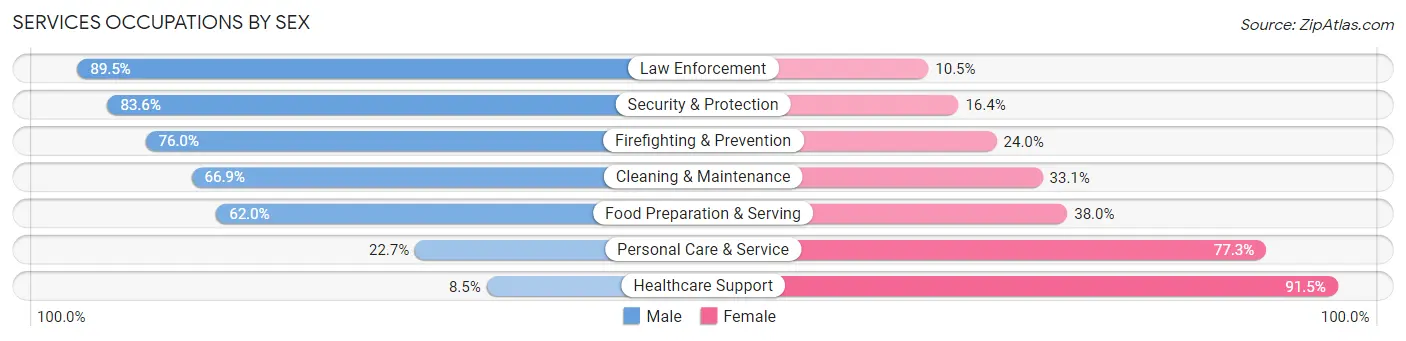 Services Occupations by Sex in Zip Code 01002