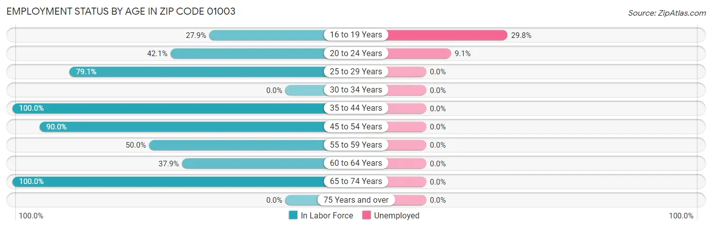 Employment Status by Age in Zip Code 01003