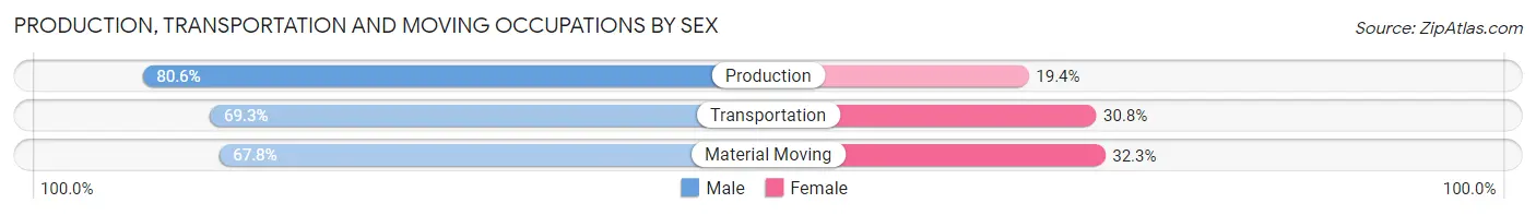 Production, Transportation and Moving Occupations by Sex in Zip Code 01020