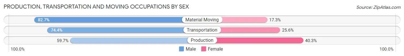 Production, Transportation and Moving Occupations by Sex in Zip Code 01040