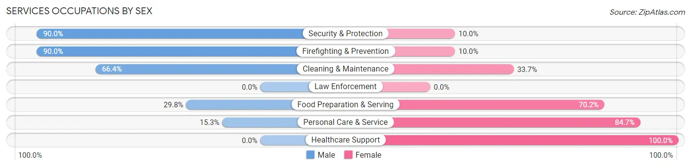 Services Occupations by Sex in Zip Code 01062