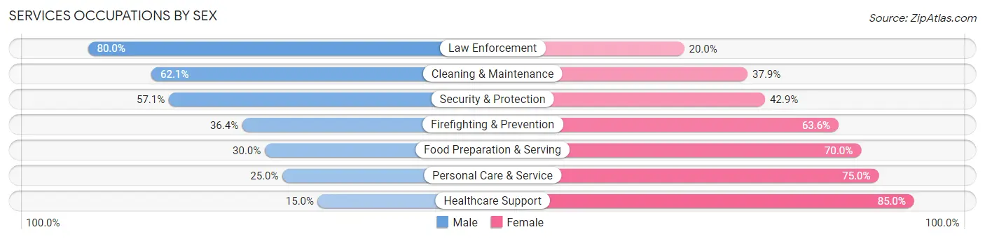 Services Occupations by Sex in Zip Code 01068