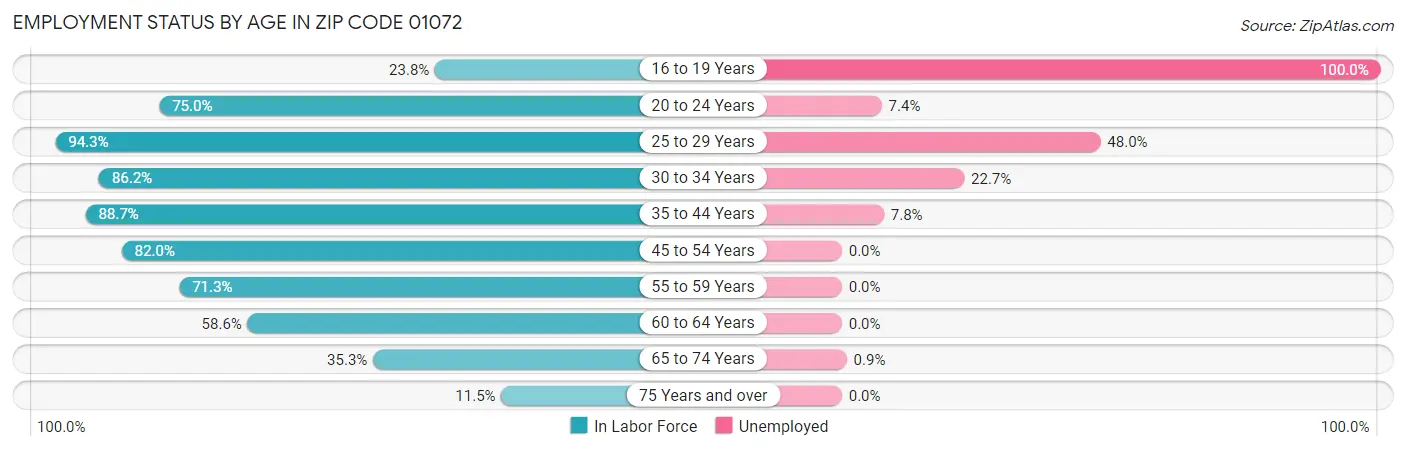 Employment Status by Age in Zip Code 01072