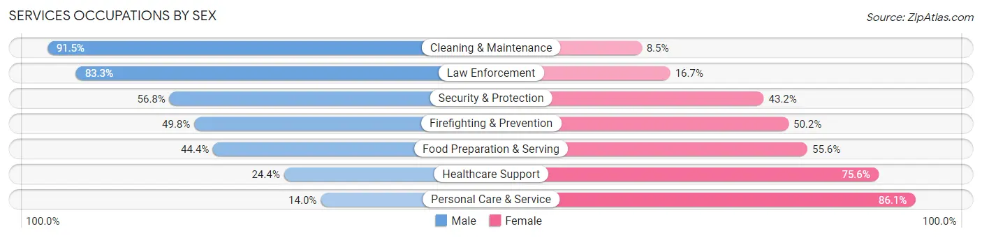 Services Occupations by Sex in Zip Code 01075
