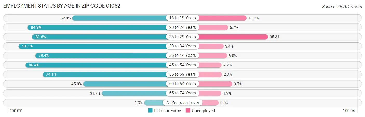 Employment Status by Age in Zip Code 01082