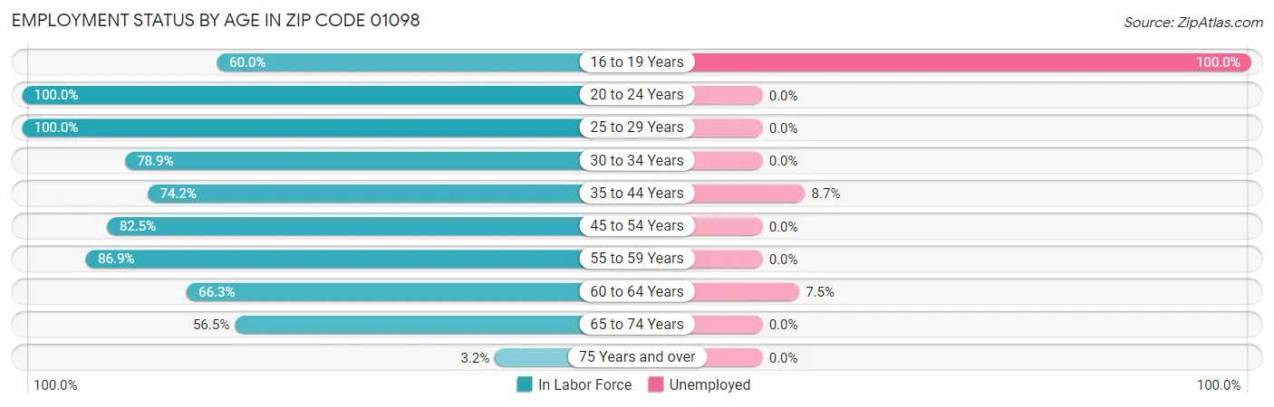 Employment Status by Age in Zip Code 01098