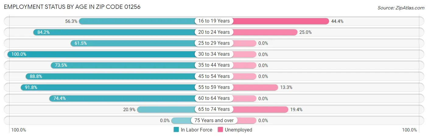 Employment Status by Age in Zip Code 01256