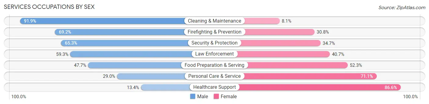 Services Occupations by Sex in Zip Code 01504