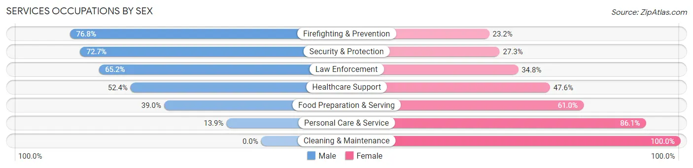 Services Occupations by Sex in Zip Code 01516