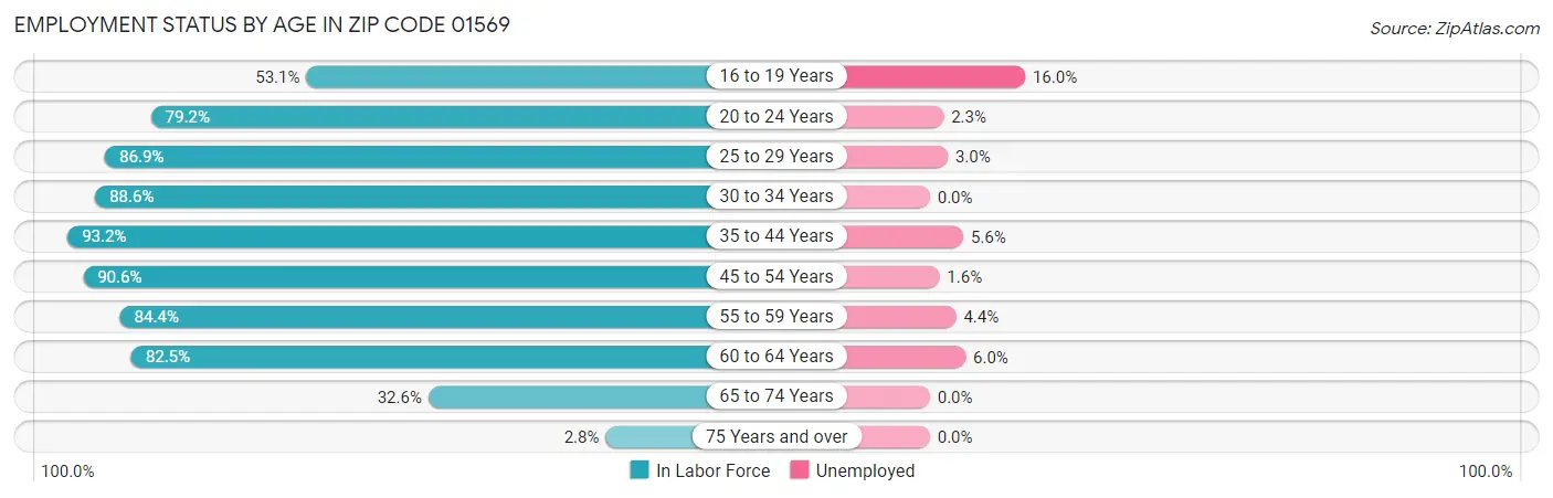 Employment Status by Age in Zip Code 01569