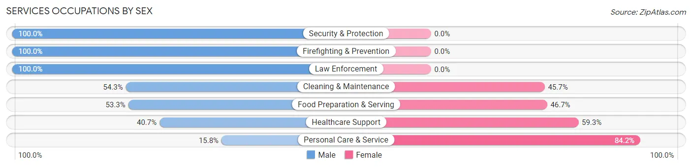 Services Occupations by Sex in Zip Code 01581