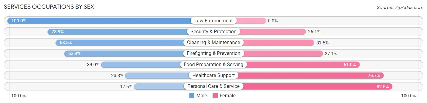 Services Occupations by Sex in Zip Code 01605