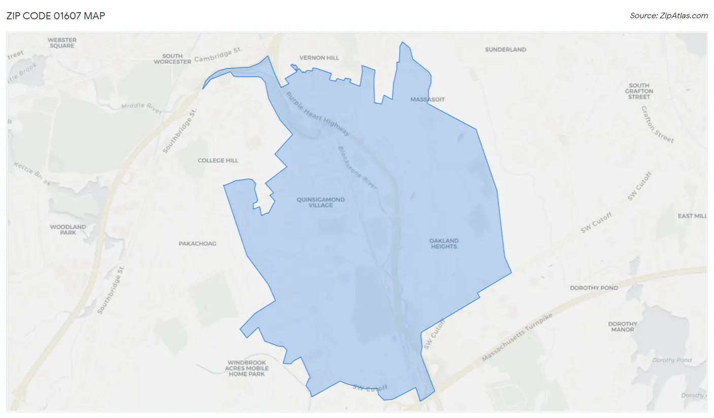 Zip Code 01607 Map