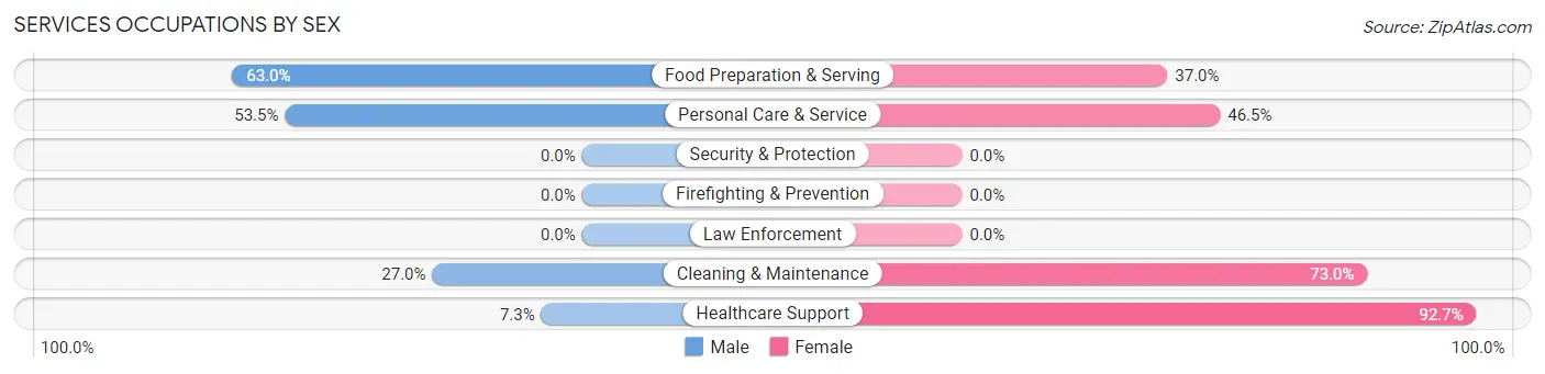 Services Occupations by Sex in Zip Code 01608