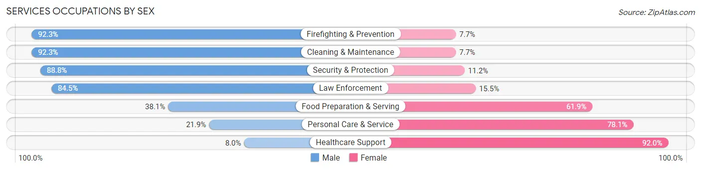 Services Occupations by Sex in Zip Code 01609