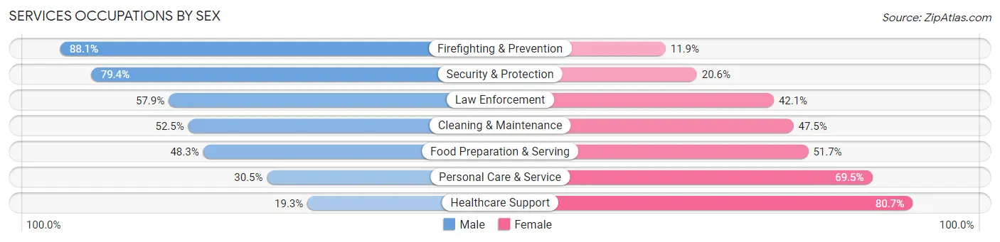 Services Occupations by Sex in Zip Code 01702