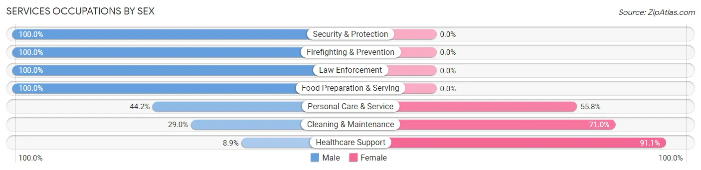 Services Occupations by Sex in Zip Code 01754